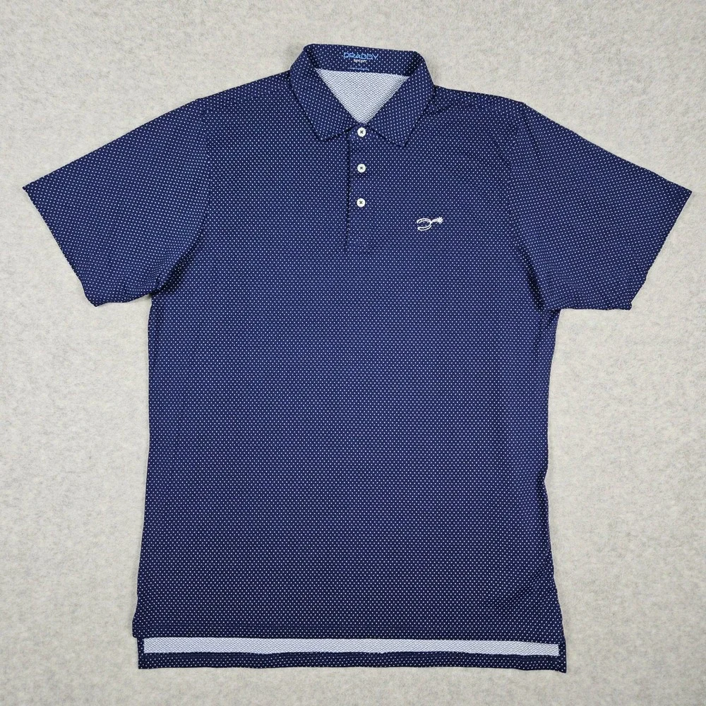 B Draddy Captain Cool Sport (Men's Large) Blue Polo Shirt Short Sleeve Dots Golf